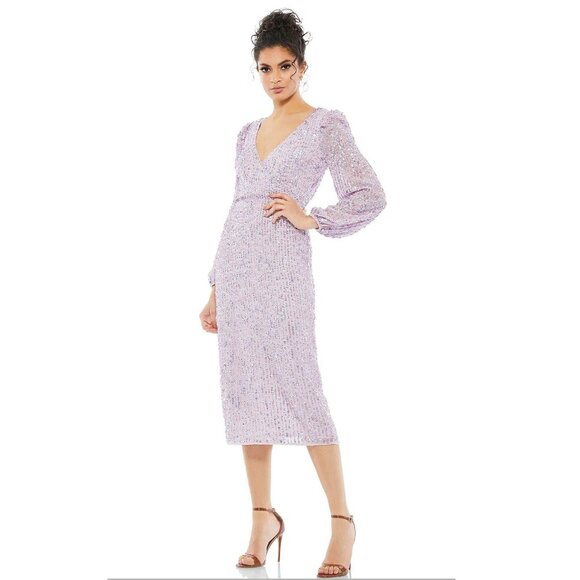 New Mac Duggal 10764 Lavander V-Neck Long Sleeve Sequin Dress P6429 - Picture 1 of 10